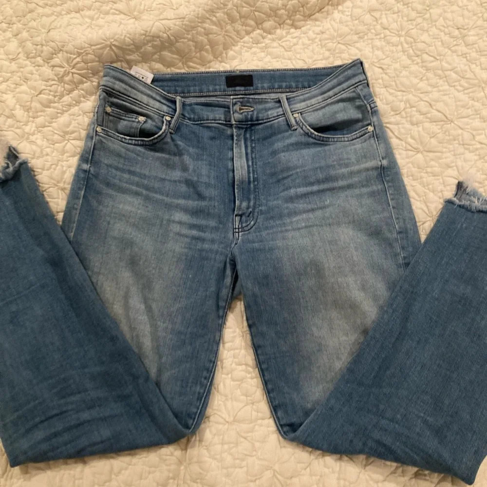 MOTHER Blue Frayed Hem Jeans - Picture 2 of 7